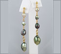 Boucles d'oreilles faites main 8 keshis perles de Tahiti cat. A et or jaune 18K (bokyx10170) collier assorti cokyx10011