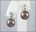 Boucles d'oreilles 2 perles rondes cat. B 10,85mm or gris 18K et 2 diamants poids total 0,06ct GVS (bopws10016)