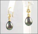 Boucles d'oreilles 2 perles gouttes or jaune 18K et 2 diamants (bopys10007)