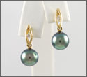 Boucles d'oreilles 2 perles rondes cat. A 8,90 mm or jaune 18K et 2 diamants poids total 0.08 ct (bopys10008)