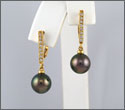 Boucles d'oreilles 2 perles rondes cat. A 9,3mm or 18K et 16 diamants poids total 0,16ct SI (bopys10021)