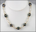 Collier fait main 7 perles cerclées cat A B C de 10 à 11,70 mm argent et or jaune 18K ajustable 48cm max (copsy10019) bracelet assorti brpsy10004