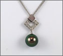 Collier 1 perle ronde cat. A 11,95 mm or gris 18 K et 9 diamants poids total 0,05 ct (copws10003) boucles d'oreilles assorties bopws10012