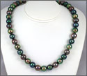 Collier fait main 43 perles multicolores semi-rondes et ovales cat A B C de 9 à 10,3 mm et or gris 18K 45,5cm (copwx10058)