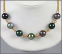 Collier fait main 7 perles rondes et semi-rondes 10,05  10,40mm cat B BC et C or 18K ajustable 41 43 ou 45cm (copyx10053)